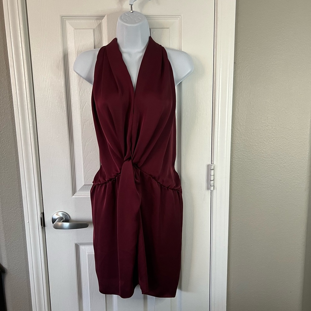 Ramy Brook Burgundy Backless Knot-Front Halter Dress - Picture 5 of 11